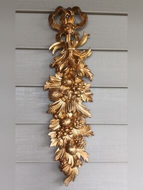 1960's Gold Fruit Vertical Resin Wall Plaque. Appox. 23"L X 7" W